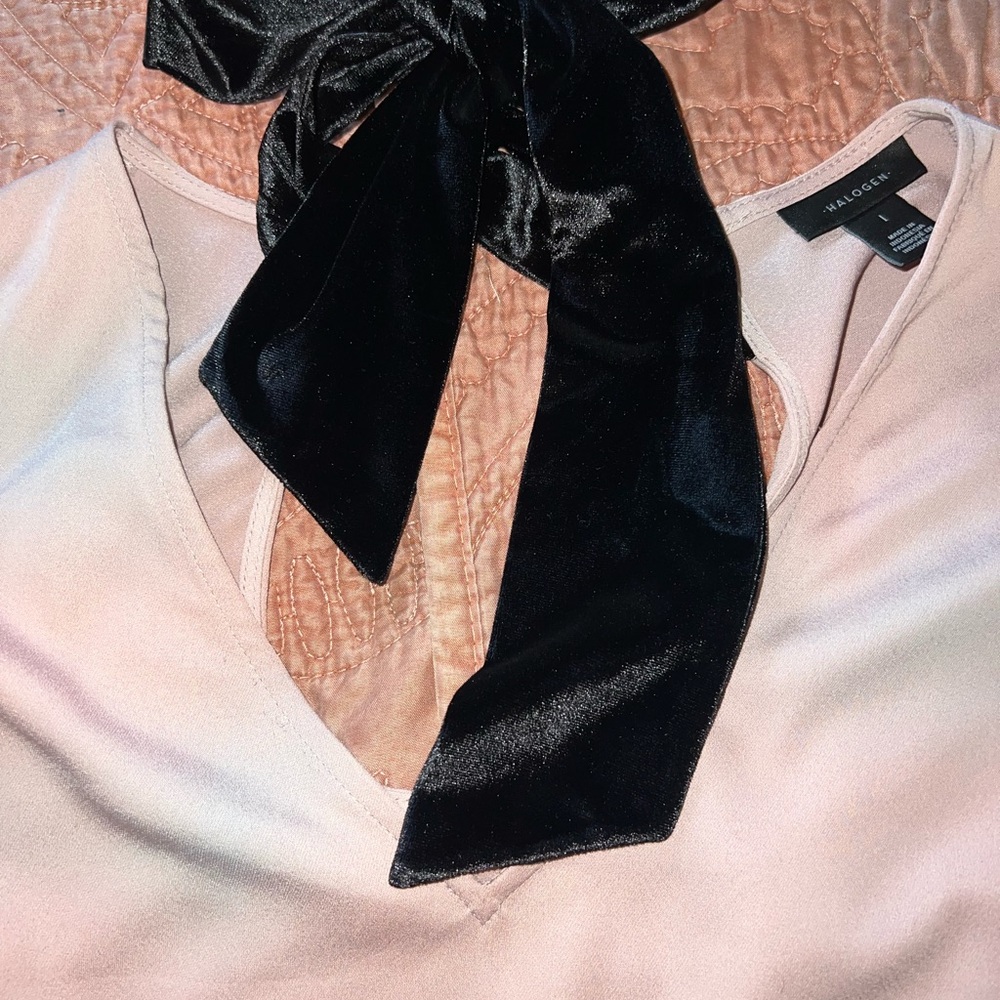 Blush Halogen Blouse with Velvet Bow